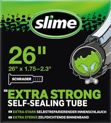 Zdjęcie produktu dla Slime 30059 Dętka do opon kołowych z uszczelniaczem Slime do przebić, samouszczelniająca, zapobiegająca i naprawcza, zawór Schrader, 47/57-559 mm (26" x 1,75-2,125"), KOLOR: Presta