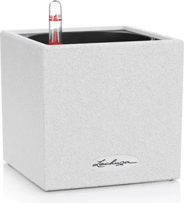 Zdjęcie produktu dla LECHUZA CANTO Stone 14, Sadzarka w doniczce, Wolnostojący, Tworzywo sztuczne pochodzące z recyklingu, Kwarc metaliczny, Biały, Kwadrat, Wewnętrzna