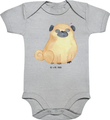 Produktbild von Mr. & Mrs. Panda Babybody Mops 1. - 3. Monat - Heather Grey - Geschenk, Hund, Sprüche, Strampler, Einteiler, Hundemama, Kurzarmbody, Baby, babykleidung body, Liebe