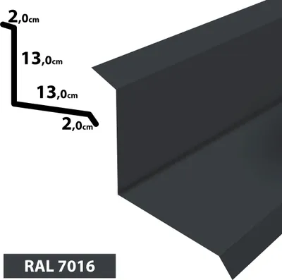 Produktbild von 1m Wandanschluss Wandblech I Dachblech pulverbeschichtetes 0,5 Zuschnitt 300mm (20x130x130x20) RAL-7016 Graphit