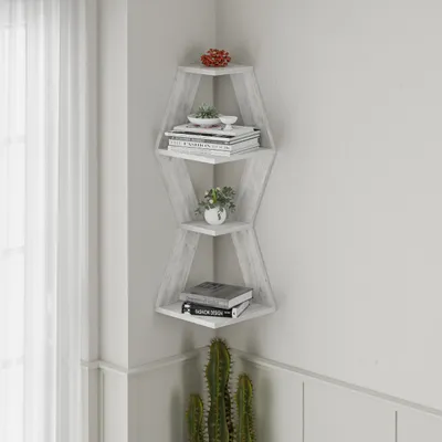 Produktbild von DECORTIE Sablor Modernes Eckregal Altweiß , 30 x 30 x 86 cm
