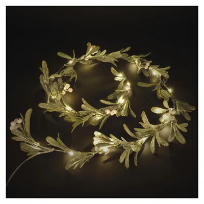 Produktbild von EMOS LED-Mistelzweiggirlande 1,5 m mit 25LEDs, Warmweiß, 6/18h Timer, batteriebetrieben 3x AA, 25cm Kabel, 10000h, für Innen, Grün/Weiß, DCTW27