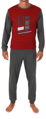 Produktbild von Normann Herren langarm Schlafanzug mit Bündchen Pyjama mit edlen Frontprint ; rot1 , 50