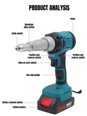 Produktbild von Elektrische Nietmutternzange - Nietmutternwerkzeug - 20000 N - Bürstenloser Motor - 2,5/3,2/4,0 mm - Automatische Vernietung - 2 Akkus