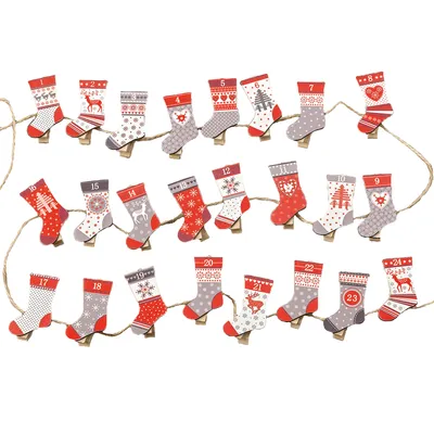 Produktbild von Adventskalender Zahlen Klammern Socken - rot, weiß & grau