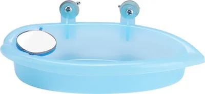 Image de Baignoire pour perroquets avec miroir Accessoire pour cage à oiseaux Bleu