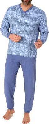 Produktbild von Herren langarm Schlafanzug mit Bündchen Pyjama in eleganter Minimalprint Optik ; hellblau1 , 52