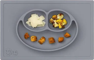 Produktbild von Famanu Essgeschirrset 100% Silikon mit integriertem Platzdeckchen - Dunkelgrau für Kleinkinder