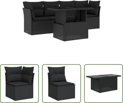 Produktbild von The Living Store 5-tlg. Garten-Sofagarnitur mit Kissen Schwarz Poly Rattan