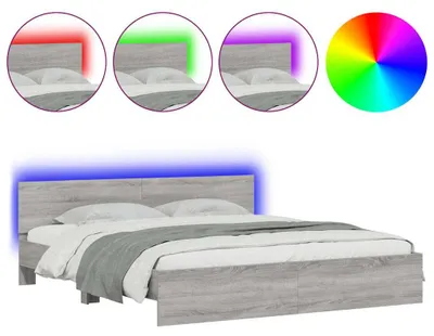 Produktbild von vidaXL Bettgestell mit Kopfteil und LED-Beleuchtung Grau Sonoma