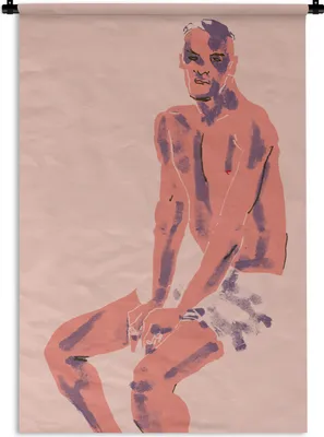 Produktbild von MuchoWow® Wandteppich Wandbehang Porträt - Mann - Pastell - Lila - Kunst 60x90 cm Tapisserie Dekoration Wandtuch - Foto-Teppich - Abwaschbar