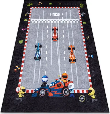 Zdjęcie produktu dla Dywan do prania JUNIOR 52108.801 Wyścigówka, formuła 1 dla dzieci, antypoślizgowy -  szary 200x290 cm