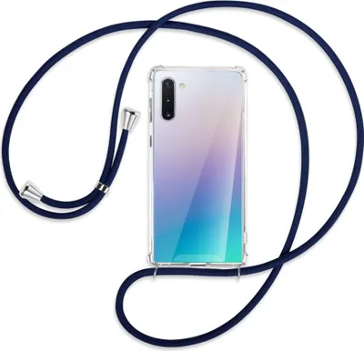 Produktbild von Handykette Backcover-Schutzhülle mit Band (Metall silberfarben) für Samsung Galaxy Note 10 (N970) - dunkelblau