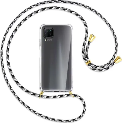 Produktbild von Handykette Backcover-Schutzhülle mit Band (Metall goldfarben) für Huawei P40 lite - schwarz/grau/weiß