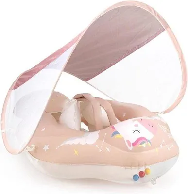 Produktbild von Aufblasbarer Babyschwimmring mit Sonnendach und Pony, rosa, groß