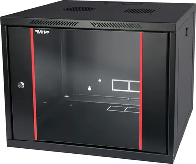 Productafbeelding van Netwerkkast Serverkast - Serverbehuizing Wandkast - IT Netwerkbekabeling - Afsluitbare Glazen Deur - 9 HE 45 cm Diep - Zwart