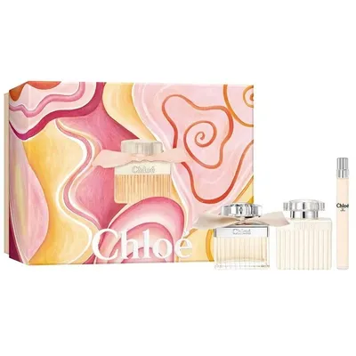 A gift set of Chloe perfumes with a decorative box.