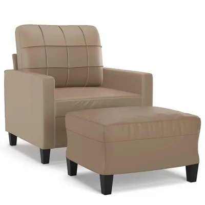 Imagen del producto de Sillón con reposapiés de color marrón cappuccino, 60 cm, tapizado en cuero sintético (vidaXL)