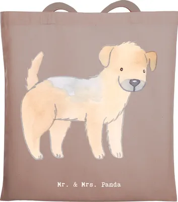 Produktbild von Mr. & Mrs. Panda Jutebeutel Border Terrier Moment - Braun Pastell - Geschenk, Laptoptasche, Shopping Tasche, Baumwollbeutel, Tote Bag, Schultasche