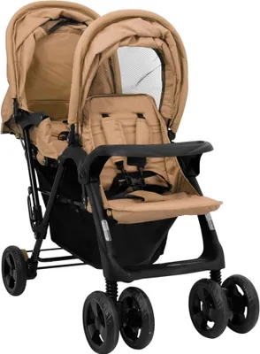 Immagine prodotto di vidaXL Passeggino gemellare tandem taupe acciaio