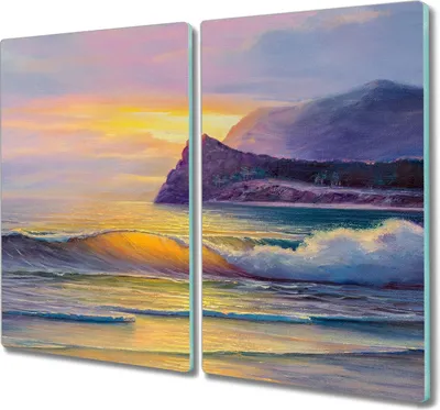 Produktbild von Coloray Hackbrett Küchenbrett Kochplattenabdeckung Schneidebrett Herdabdeckplatte 2x30x52 cm - Coast Sonnenuntergang