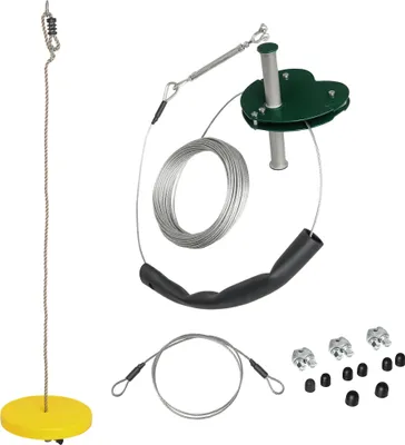 Image de Outsunny Kits de tyroliennes pour enfants 6-10 ans tyrolienne de jardin poignée antidérapante corde réglable dispositif de protection d'arbre capacité maximum de 80 kg câble en acier jaune