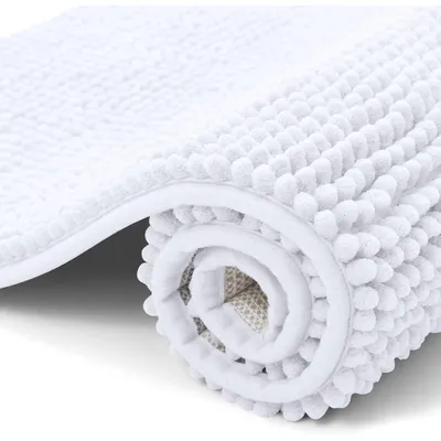 Imagen del producto de Alfombra para baño de chenilla, antideslizante, 40 x 120 cm (rectangular), color blanco