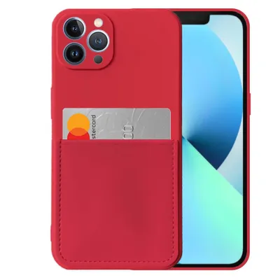 Produktbild von Smartphonica iPhone 13 Pro Silikonhülle mit Kartenhalter und weicher Innenseite - Rot