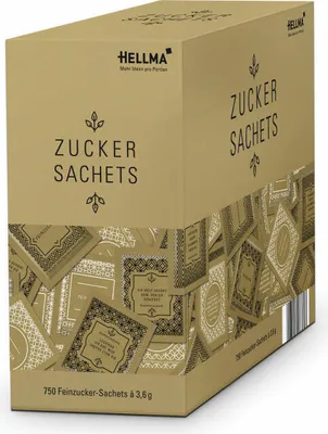 Produktbild von Hellma Zucker-Sachets Goldline, Zucker, Portionszucker, Feinzucker, Zuckertüte, für Gastro, Hotel, Büro, Kantine, 750 Stück á 3.60 g