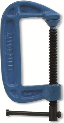 Produktbild von DAYTOOLS C-Schraubzwinge 3" (75 mm) | Robuste Stahlguss-Klemme mit präzisem Gewinde (Ø 12,5 mm) | Drehbarer Druckpilz (Ø 20 mm) | Spannweite: 3" (75 mm) | Knebellänge: 82 mm | Gesamtlänge: 164 mm