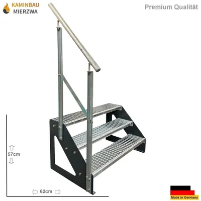 Obrázok produktu pre Voľne stojace oceľové schodisko s 3 stupňami a zábradlím Pozinkované / Stupne antracitové / Zábradlie ľavé - (d x š x v) 62cm x 140cm x 57cm