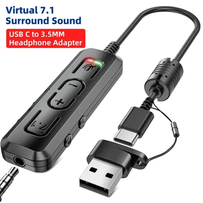 Produktbild von USB 7.1 Soundkarten-Adapter mit USB-C, 3,5-mm-Klinke und Lautstärkeregelung für PC und Multimedia