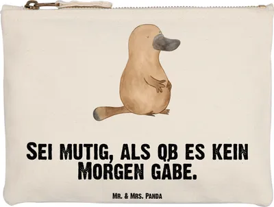 Produktbild von Mr. & Mrs. Panda Schlampermäppchen Schnabeltier Mut Grösse XL Große - Weiß - Geschenk, Meer, Raodtrip, pencil case, Schminktasche, Etui, Motivation, kosmetiktäschchen