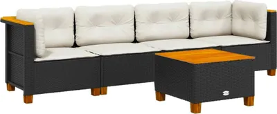 Immagine prodotto di vidaXL Set di divani da giardino 5 pezzi con cuscini in polirattan nero