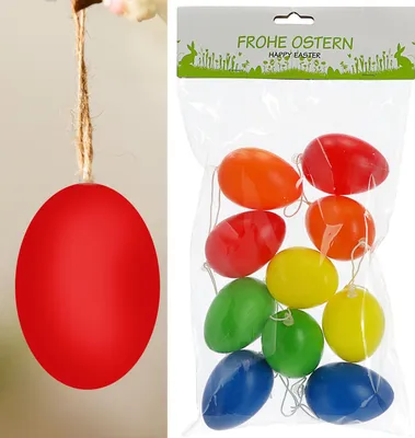 Produktbild von Ostereier zum Aufhängen 10er Set 4x6cm bunt Kunststoff Eier Dekoeier Kunststoffeier Ostern Osterdeko