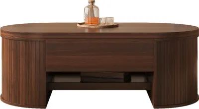 Produktbild von Sweiko Anhebbarer Couchtisch, Couchtisch mit gebogenen Holzseiten, ausziehbarem Regal, anhebbarer Tischplatte, multifunktionales Wohnzimmermöbel.