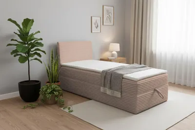 Produktbild von VENASI TILLY MINI Boxspringbett 80x200 Einzelbett mit Bettkasten H2/H3 Matratze BRAUN CORD TILIA