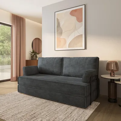 Produktbild von Masseno Schaumstoffsofa SILAR mit Schlaffunktion, Schlafsofa, Wohnzimmersofa, Couch, Sofa, Bettsofa, Kordstoff – Grau POSO 34