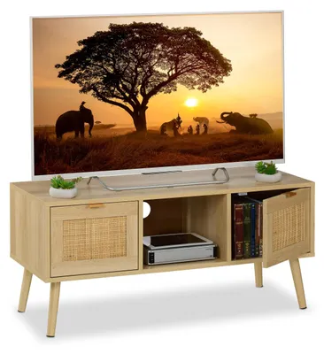 TV-Möbel im Rotan-Look, für TVs bis 43 Zoll, Natur
