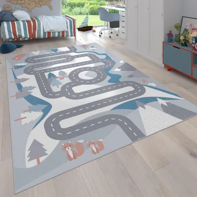 Produktbild von Kinderteppich waschmaschinenwaschbar Wald‑Straßen Kinderzimmer schmutzabweisend Creme Rechteckig 120x160 | 100% Polyester | pflegeleicht