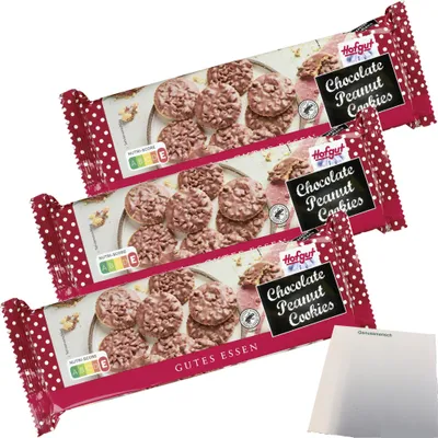 Produktbild von Hofgut Chocolate Peanut Cookies 3er Pack (3x150g Packung) + usy Block