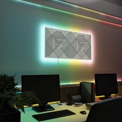 Immagine prodotto di Set da 2 pannelli acustici a LED con RGB Glow per Echo Control | Pannelli fonoassorbenti con retroilluminazione | 2x WILDS - Raggruppati | Plastica bianca
