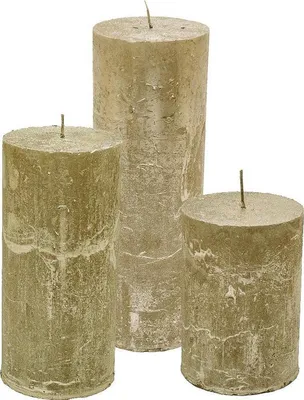 Produktbild von Cactula 3er-Set goldene Stumpenkerzen – 7 x 10 cm / 7 x 15 cm / 7 x 20 cm – besonders lange Brenndauer