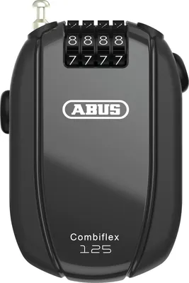 A black combination lock cable for securing items like skis, helmets, strollers, or luggage.