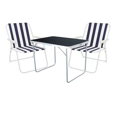 A camping set with a table and two chairs, presented on a white background.
