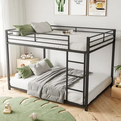 Produktbild von Etagenbett mit 2 Schlafgelegenheiten, Lattenrost und Leiter, 140x200 cm, Kinderbett mit Rausfallschutz, Metallbett