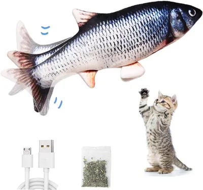 Produktbild von Katzenspielzeug, Katzenfischspielzeug, elektronisches Fischspielzeug mit Katzenminze, interaktives Kauspielzeug für Katzen, Kätzchenspielzeug, USB-Aufladung, waschbar, zum Beißen und Kauen