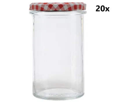 Produktbild von Gläser 545 ml STURZ / STRAIGHT klar 20 Stück INKLUSIVE KAROTEN ROTEN DECKELN, Stückzahl in einer Packung: 20