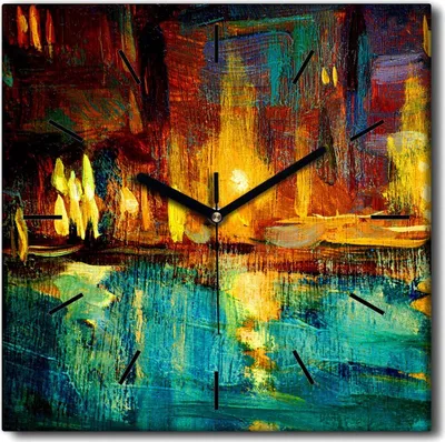 Produktbild von Coloray Uhr auf Leinwand 30x30 cm Wand Uhr Dekoration Wohnzimmer Segeltuch schwarze Hände -Abstraktion. Venedig Nacht