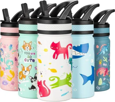 Image de Gourde pour enfant 420 ml en acier inoxydable avec paille